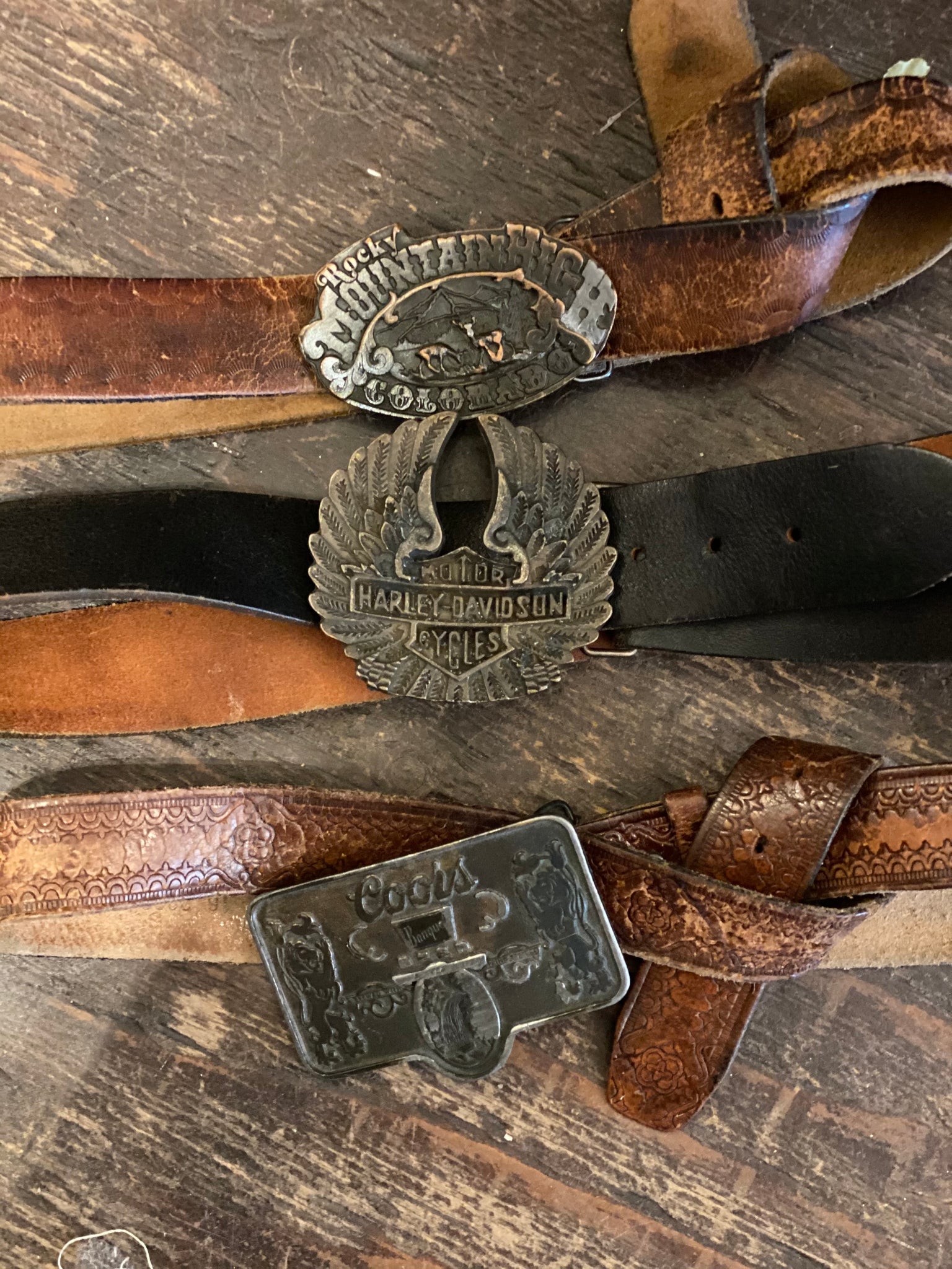 Vintage Harley Davidson Belt Buckle and Tooled Leather Belt